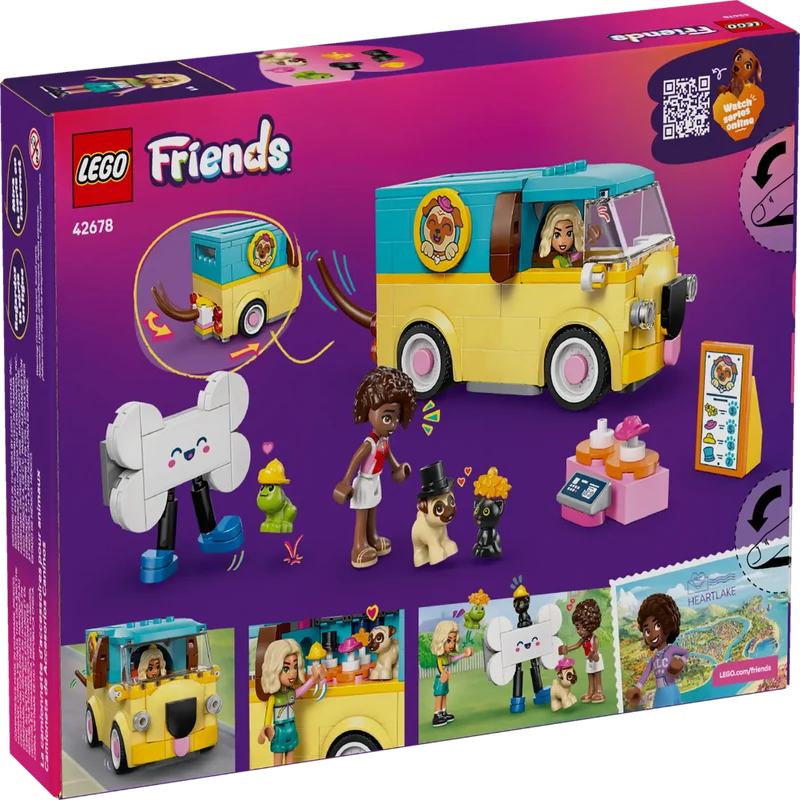 LEGO Friends Pet Accessories Van Building Set 42678, 237 Pieces, Pug-Shaped Van, 2 Mini Dolls & 3 Animal Figures – 6+ Years