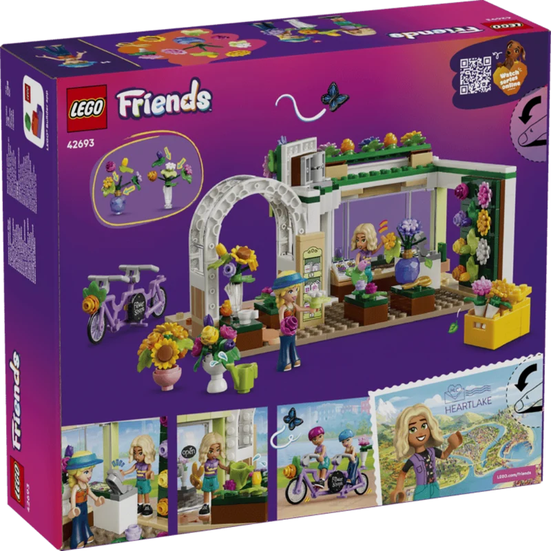LEGO Friends Creative Flower Shop Building Set 42693, 377 Pieces, Flower Store with 2 Minidolls & Tandem Bicycle – 7+ Years