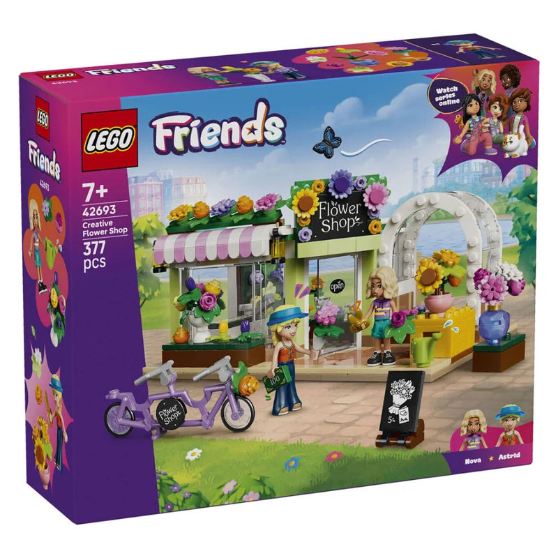LEGO Friends Creative Flower Shop Building Set 42693, 377 Pieces, Flower Store with 2 Minidolls & Tandem Bicycle – 7+ Years