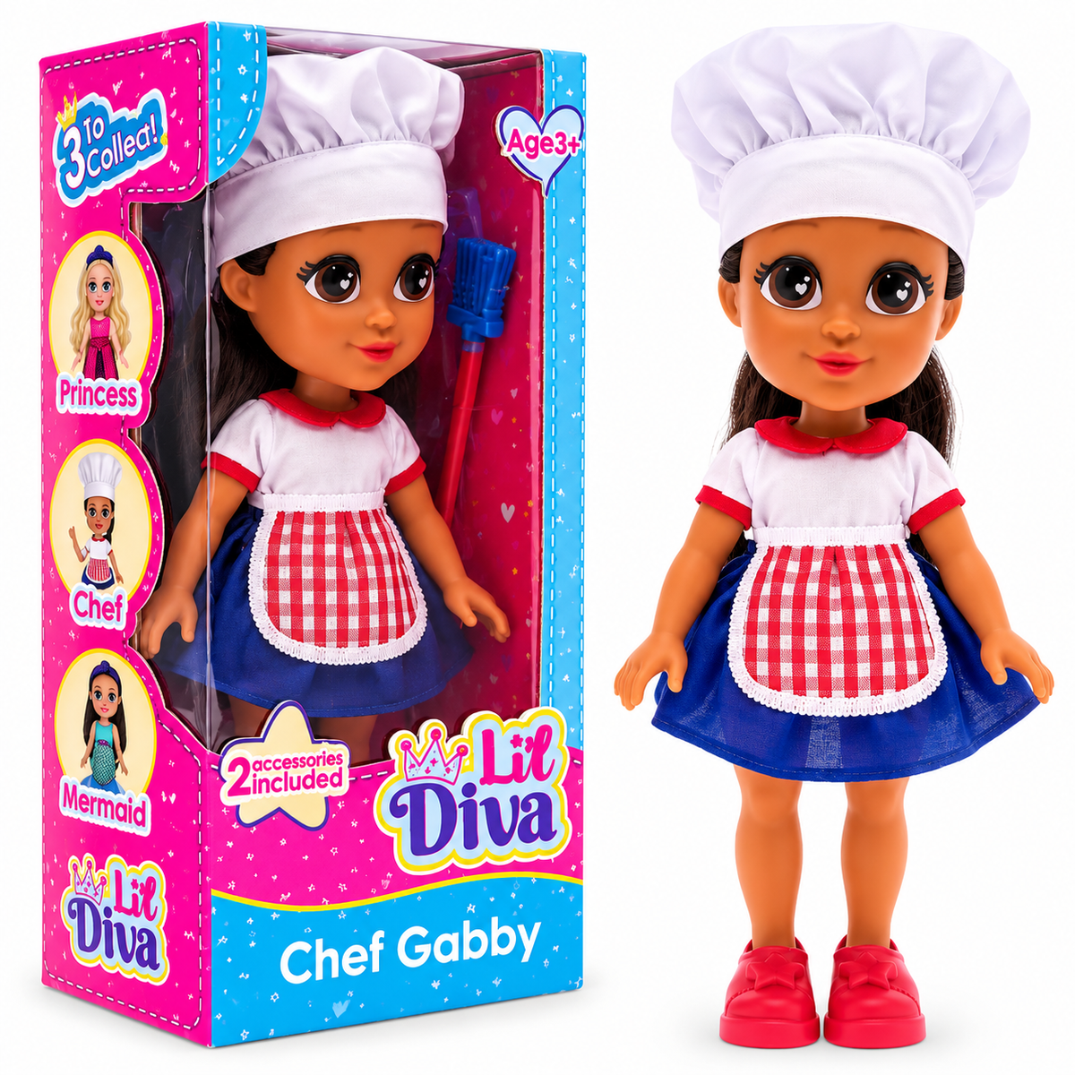 Li'l Diva Chef Gabby 13-Inch Doll with Chef Outfit & 2 Accessories – 3+ Years