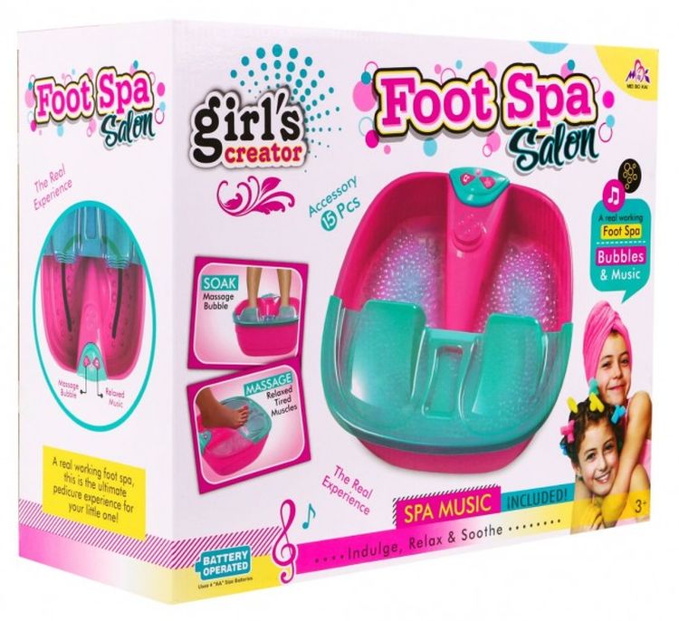 Girls Creator Foot Spa Salon Bubbles & Music, Battery Operated Foot Spa Set with 15 Accessories