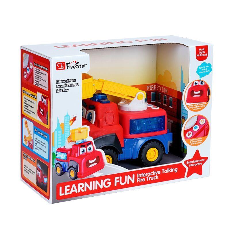 FiveStar Interactive Talking Fire Truck Toy with Moving Mouth, Music & Rescue Crane