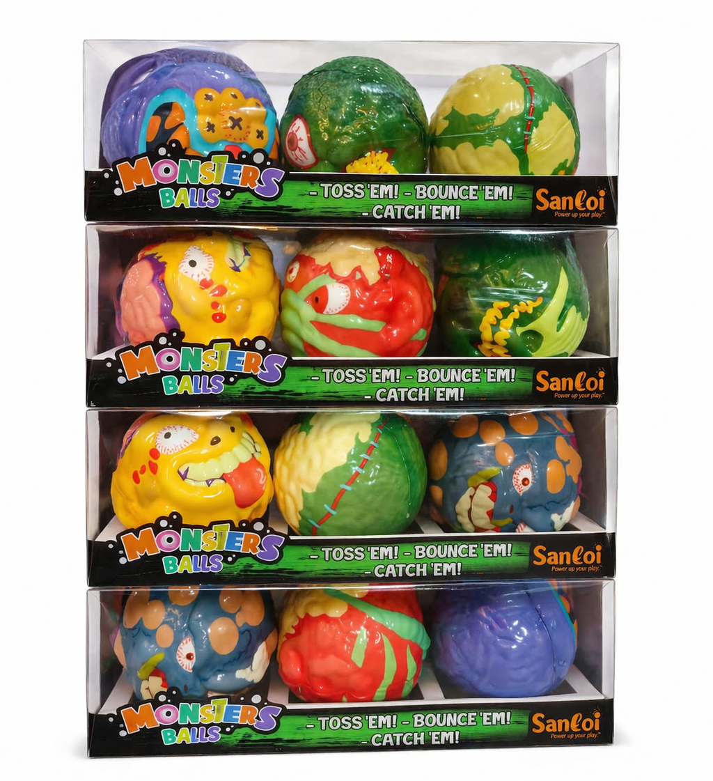Santoi Monster Balls – Set of 3 Assorted Monster Design Balls | Toss, Bounce & Catch Soft Balls for Kids