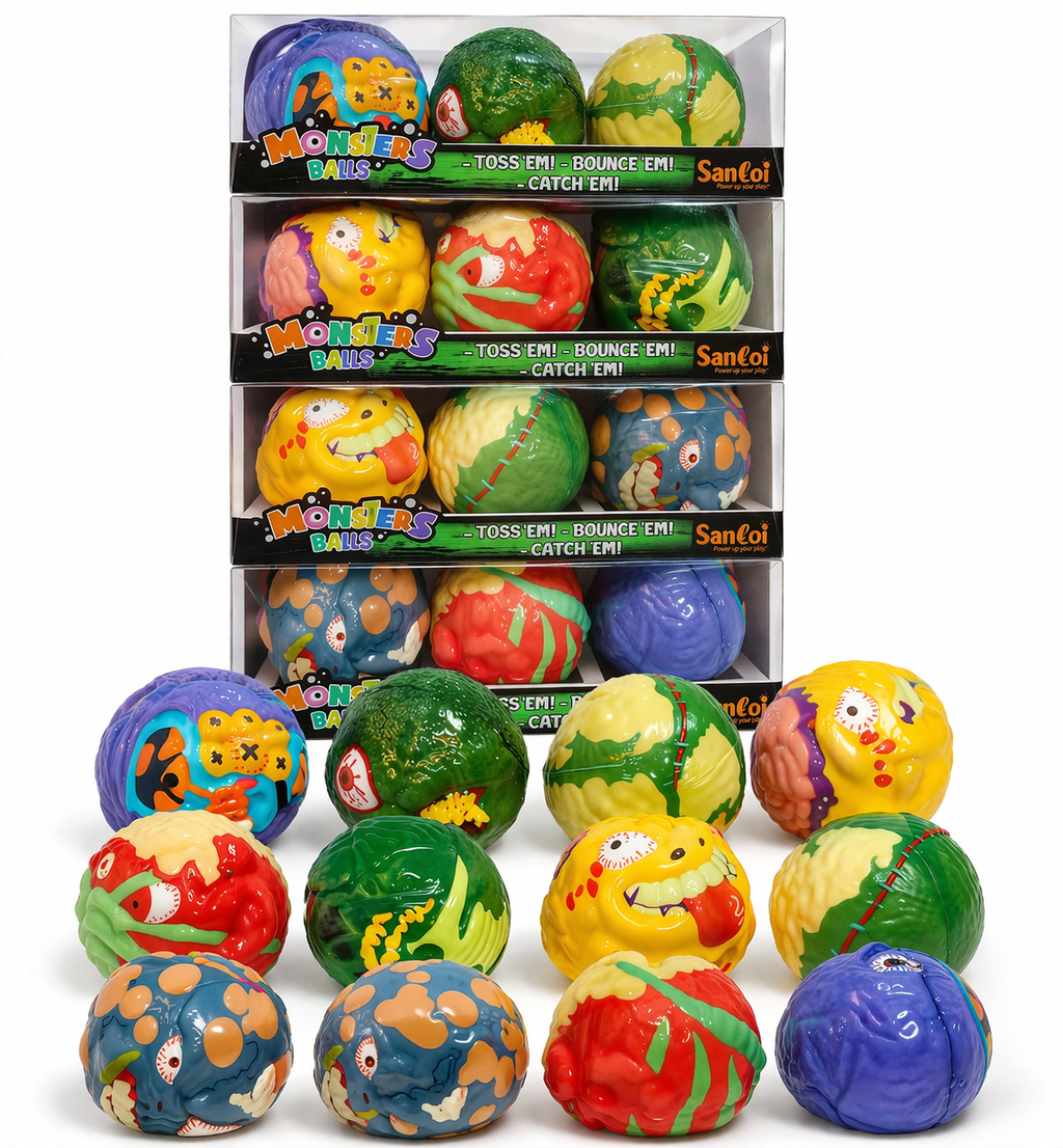 Santoi Monster Balls – Set of 3 Assorted Monster Design Balls | Toss, Bounce & Catch Soft Balls for Kids