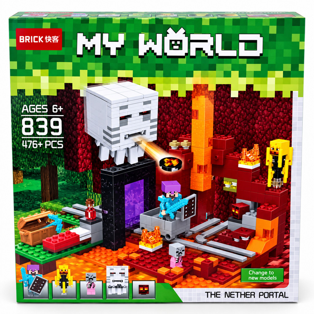 My World The Nether Portal Building Blocks Set – 476+ Pieces | 839 Adventure Brick Set for Kids 6+