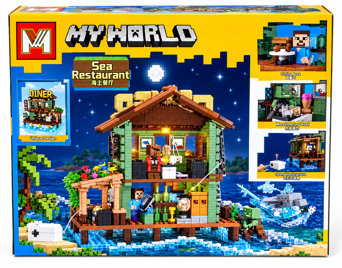 My World Seaside Sea Restaurant 806 Pcs Building Blocks Set – Fishing & Restaurant Construction Toy for Kids 6