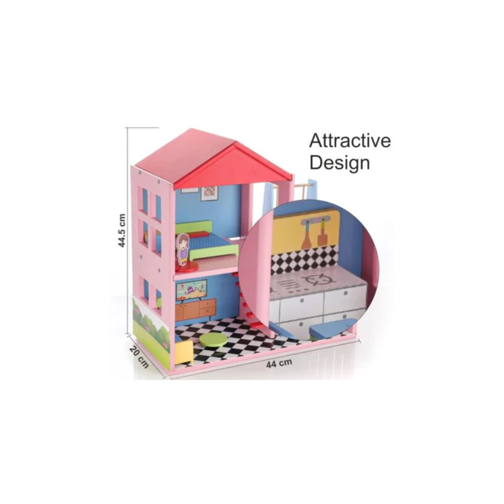 Chanak Wooden My Doll House | 16 Pieces Pretend and Play Doll House