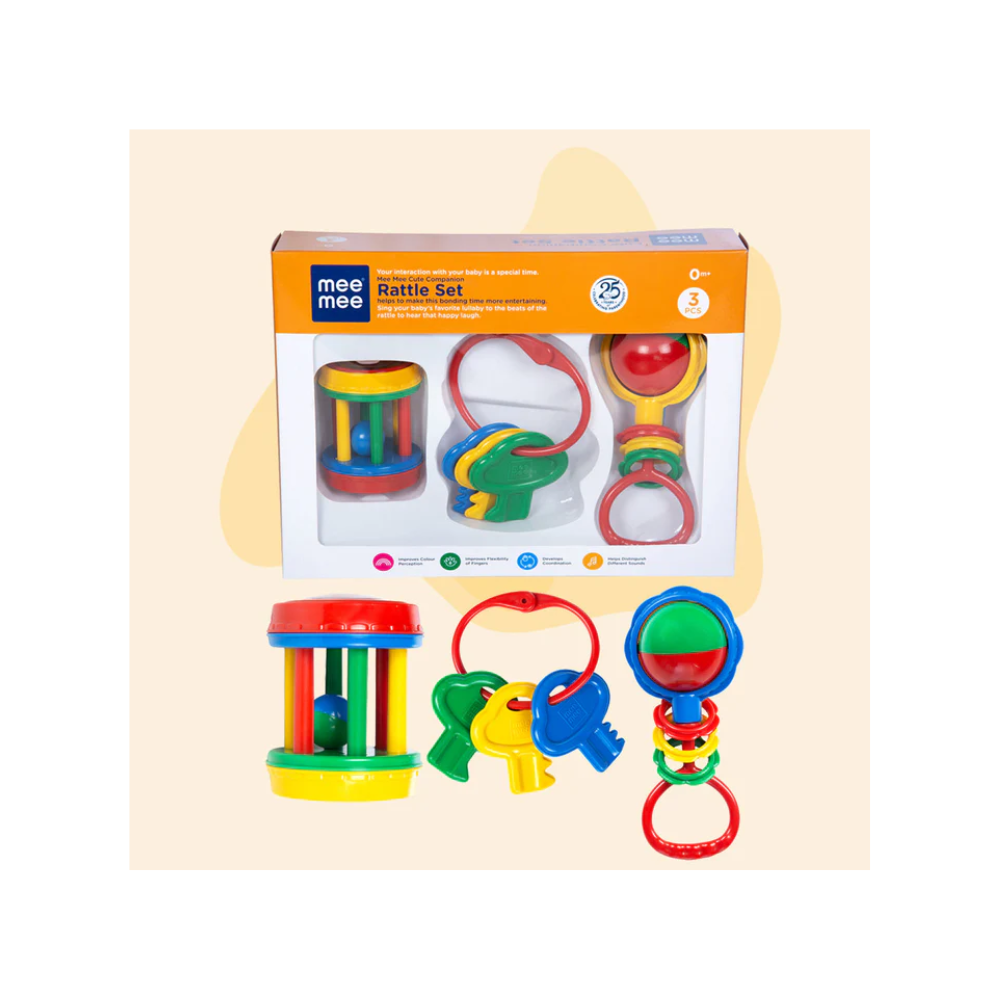 Mee Mee Baby Rattle Gift Set (3 Pieces) | 100% Safe Baby Rattles