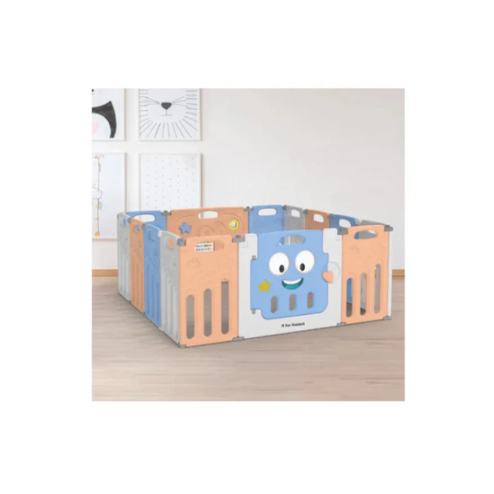 R For Rabbit Joyland Playard For Kids 14-Panel Playard Sturdy and Stable Structure Blue Orange