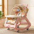 StarAndDaisy Multi-Purpose Baby Rocking Chair with Wheels, Feeding Tray & Push Handle – 0–24 Months, Pink