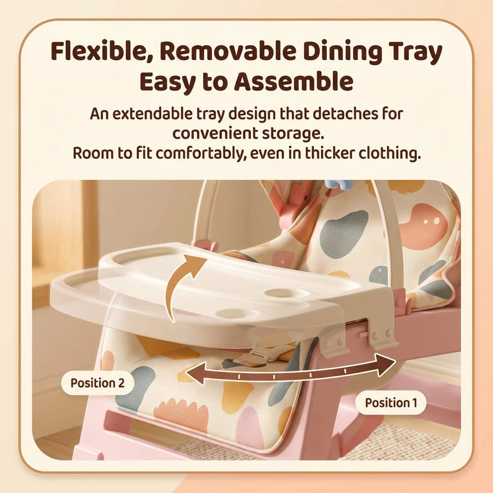 StarAndDaisy Multi-Purpose Baby Rocking Chair with Wheels, Feeding Tray & Push Handle – 0–24 Months, Pink