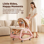 StarAndDaisy Multi-Purpose Baby Rocking Chair with Wheels, Feeding Tray & Push Handle – 0–24 Months, Pink