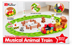 FiveStar Musical Animal Train Toy with Motor Drive, Animal Figures, Detachable Coaches & Build-Your-Own Track