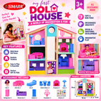 Simarr My First Doll House Playset with Doll & Accessories | Wooden Pretend Play House for Kids | 3+ Years