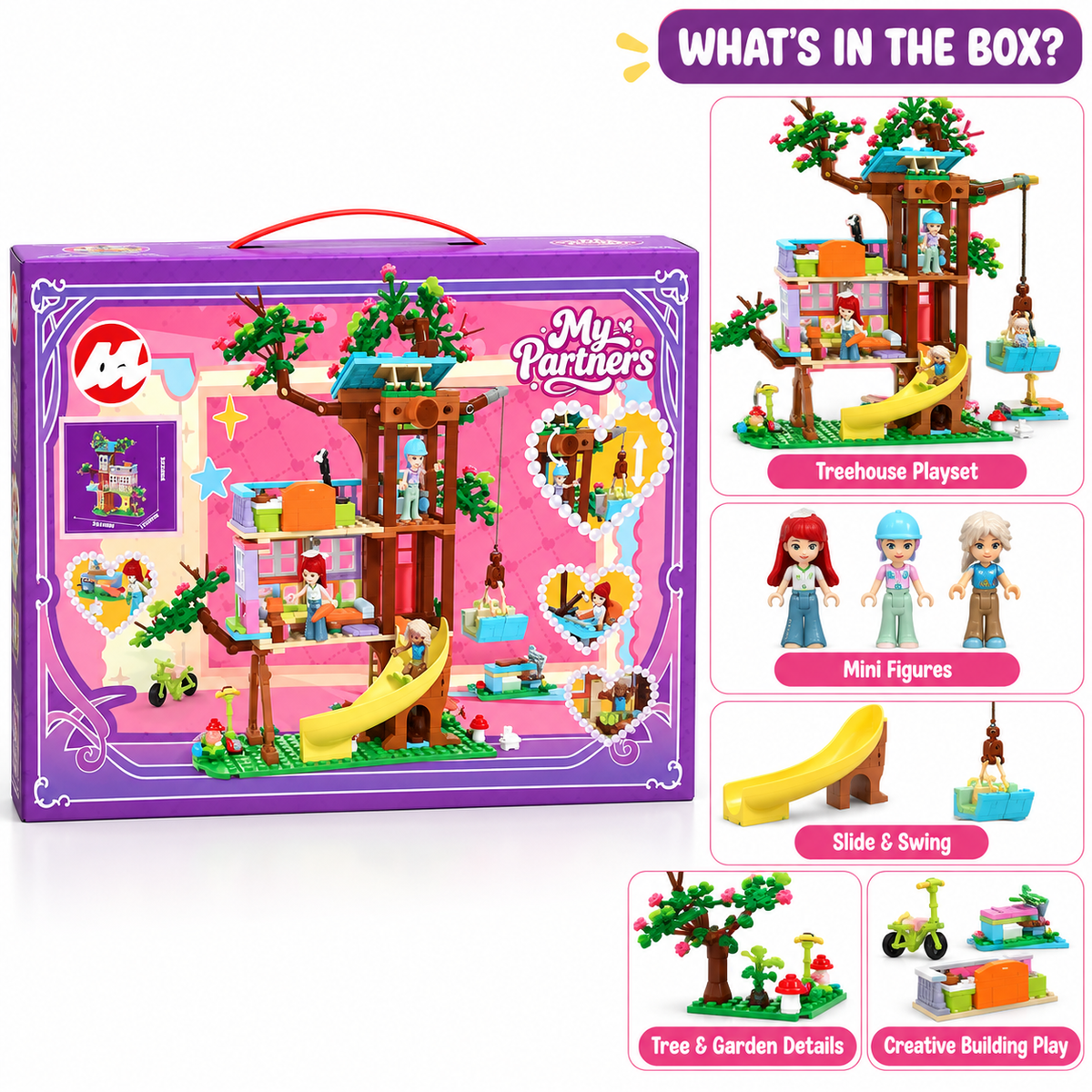 My Partners Treehouse Building Blocks Set with Dolls, Slide & Swing – 3+ Years