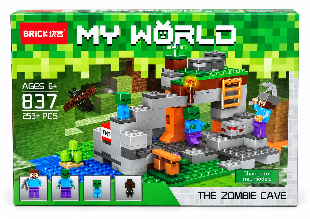 BRICK My World The Zombie Cave Building Blocks Set, 253+ Pieces, 4 Character Figures, Creative Construction Toy for Kids Ages 6+