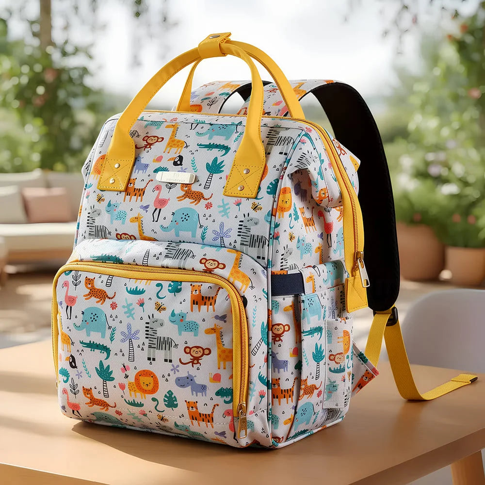 StarAndDaisy Spacious Nappy Nest Diaper Backpack with 15 Pockets, 3 Insulated Bottle Pockets & Waterproof Wet-Clothes Pocket – Giraffe Print
