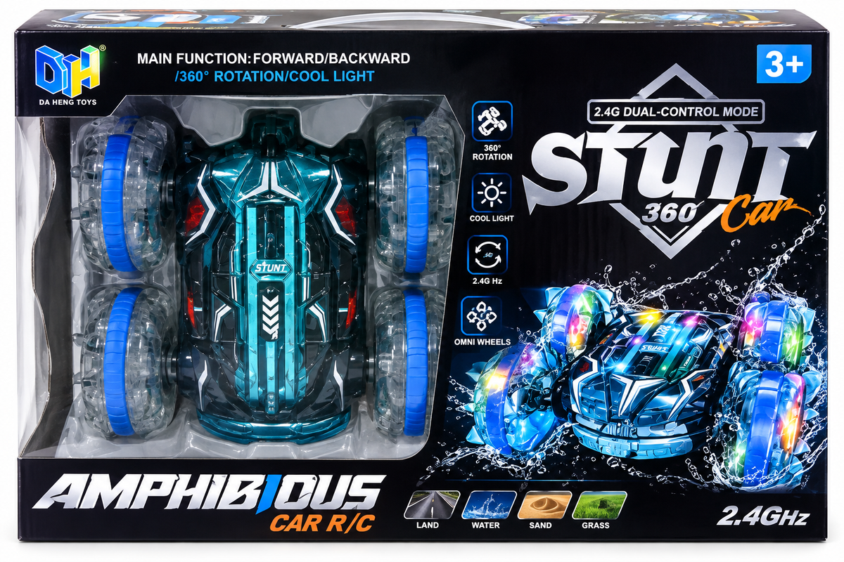 Amphibious 360° Stunt RC Car – 2.4GHz Dual Control with Lights