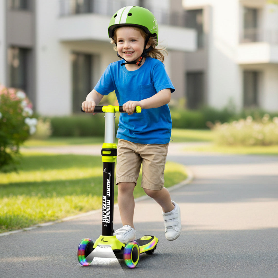 R For Rabbit Road Runner Stellar - LED Scooter for Kids with Bluetooth Music, Adjustable Height & Smooth Ride Neon Black