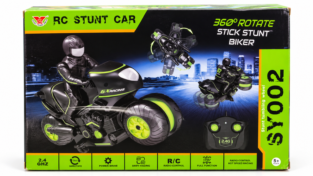 Song Yang Toys 360° Rotating Stunt Car Bike with Rider, 2.4GHz Remote Control Stunt Biker, Age 5+