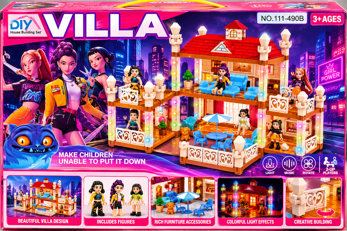 DIY Villa Princess Castle Building Blocks Playset | 2-Storey Dream House with Mini Figures & Furniture | 3+ Years