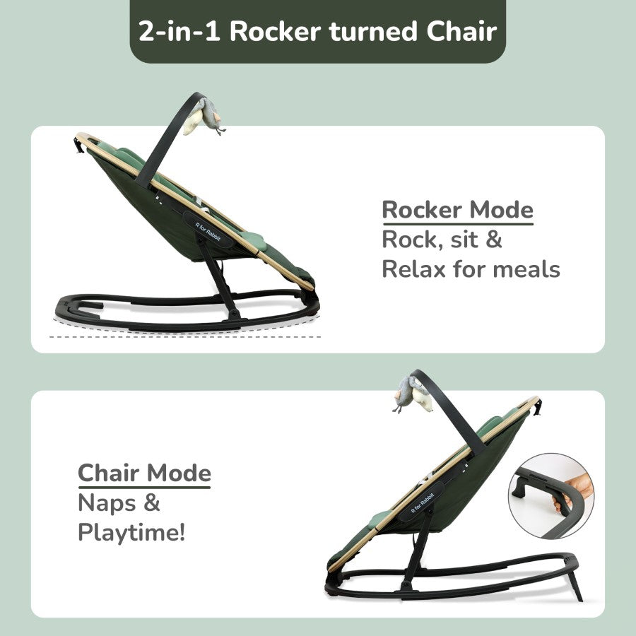 R For Rabbit Rock N Nap Bliss – Lightweight Baby Sleeper & Rocker Olive Green