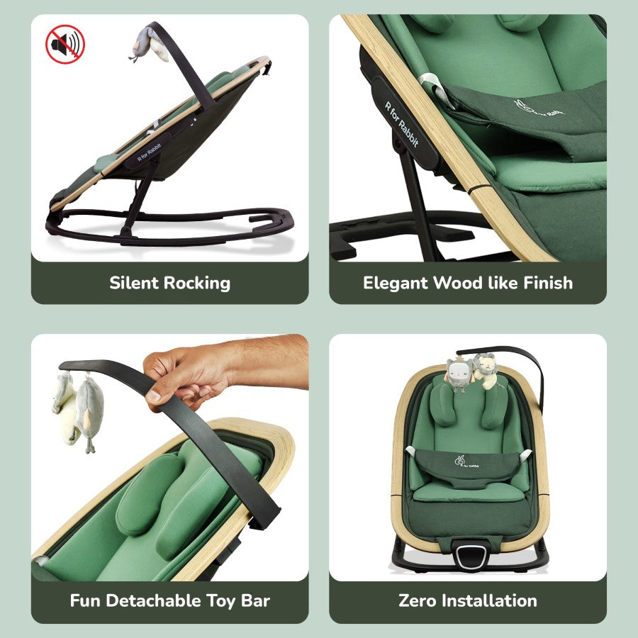 R For Rabbit Rock N Nap Bliss – Lightweight Baby Sleeper & Rocker Olive Green