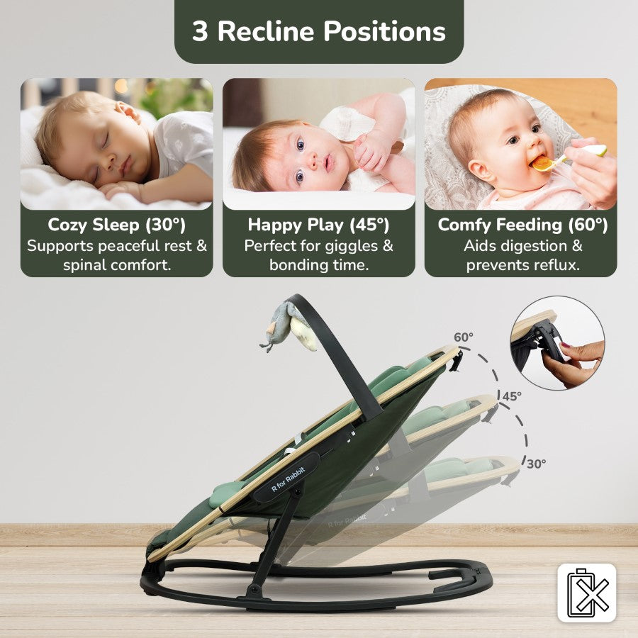 R For Rabbit Rock N Nap Bliss – Lightweight Baby Sleeper & Rocker Olive Green