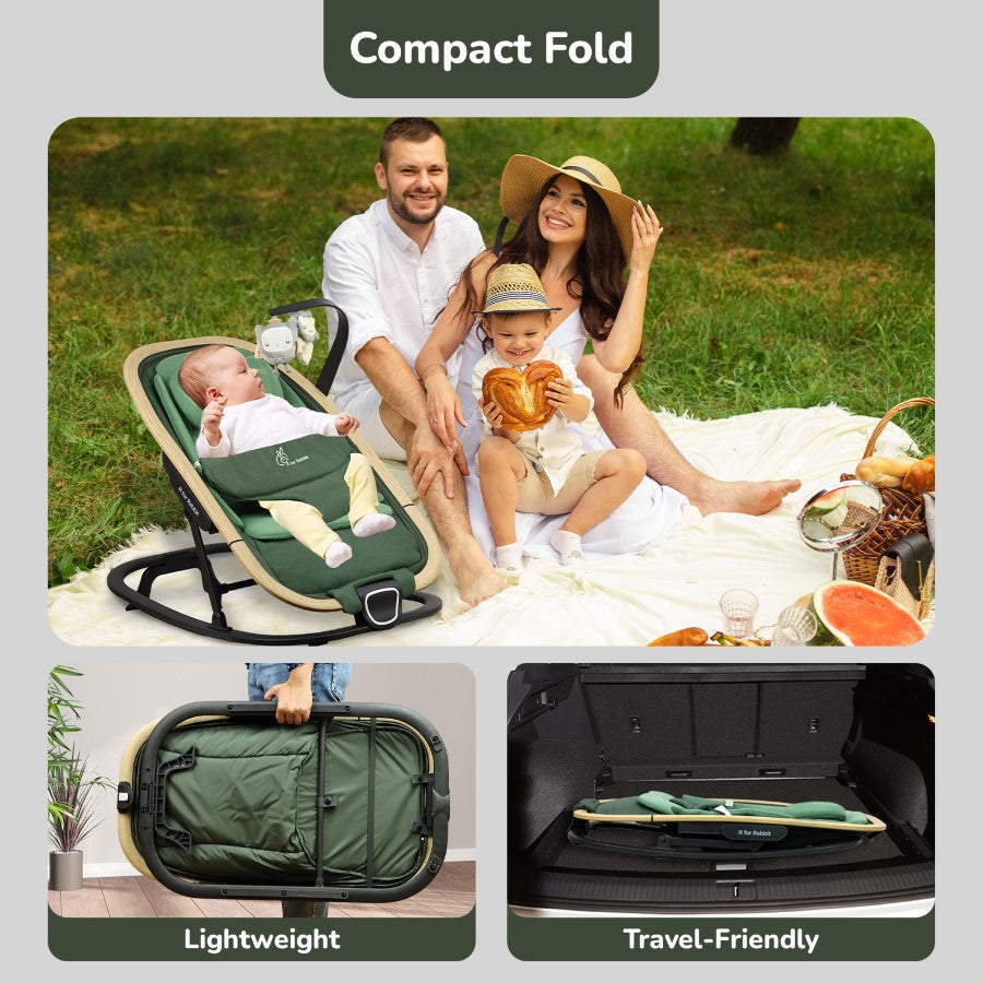 R For Rabbit Rock N Nap Bliss – Lightweight Baby Sleeper & Rocker Olive Green