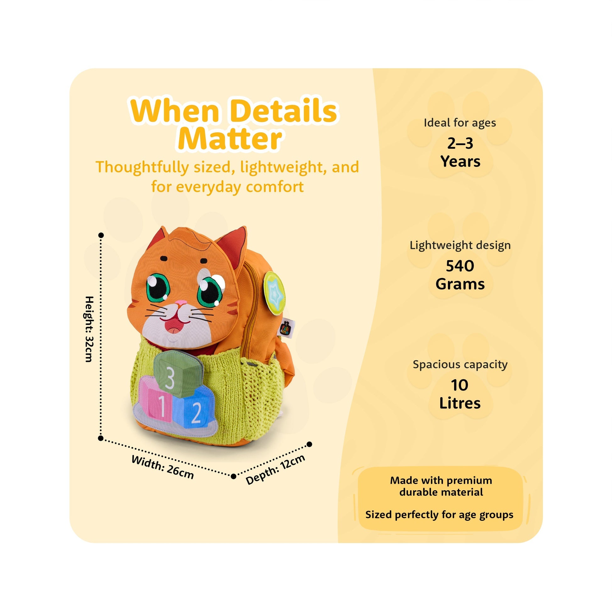 Filli & Me Filli & Numbers HugBag  10L Preschool Backpack for Kids (2–3 Years) Lightweight School & Travel Bag