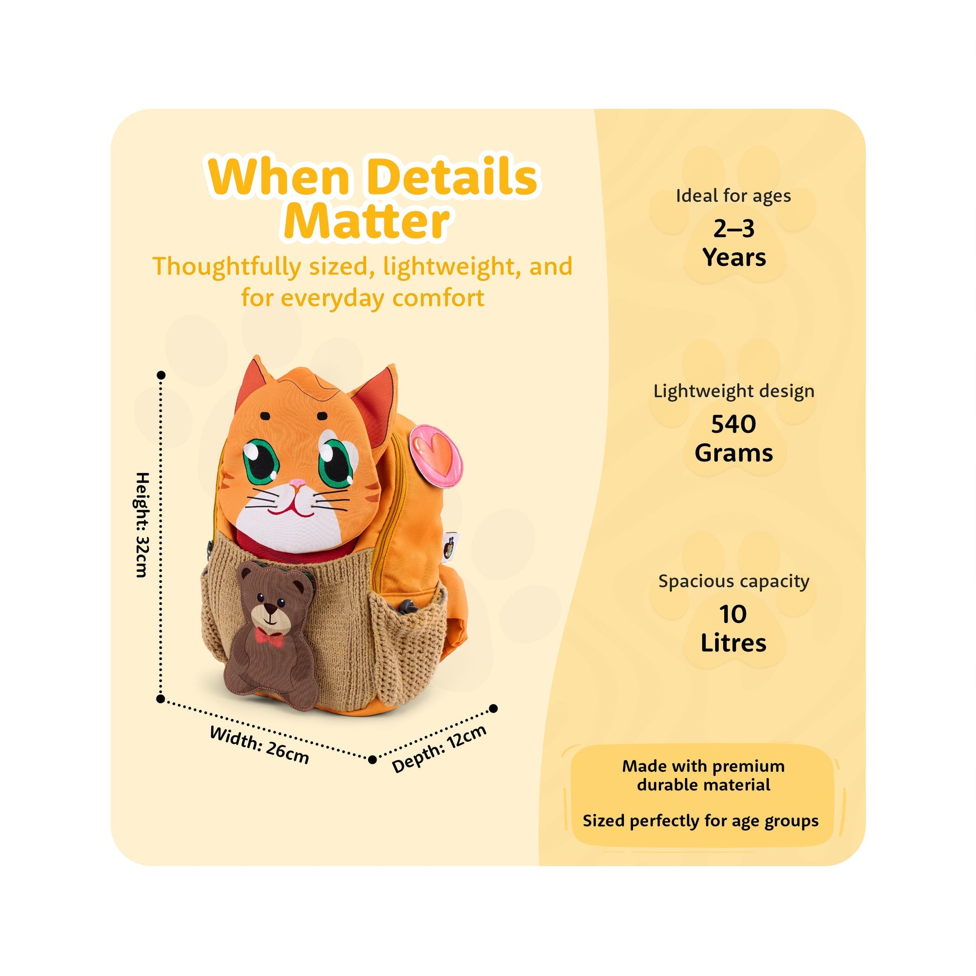 Filli & Me Filli & Teddy HugBag 10L Preschool Backpack for Kids (2-3 Years) Cute School & Travel Bag