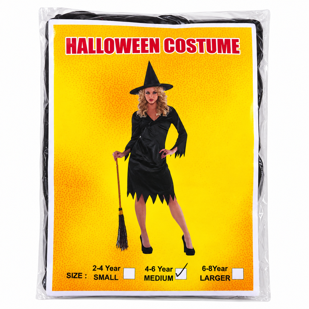 Halloween Witch Costume for Kids – Black Witch Dress Costume, 4–6 Years