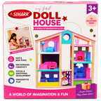 Simarr My First Doll House Playset with Doll & Accessories | Wooden Pretend Play House for Kids | 3+ Years