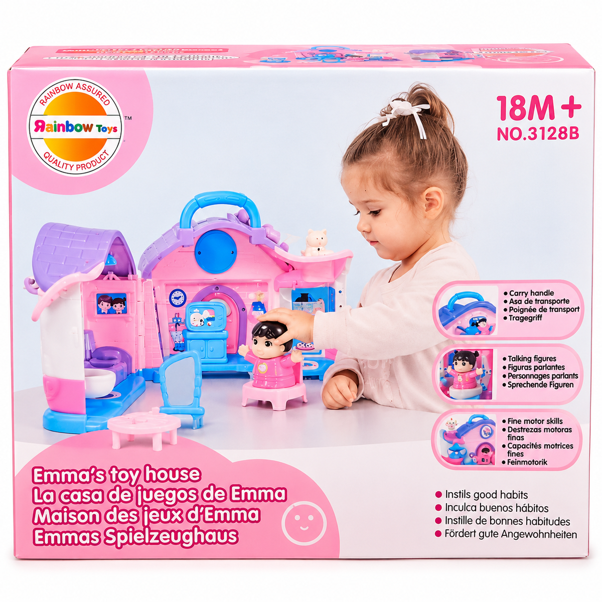Hola Emma’s Portable Toy House Playset | Talking Figure & Pretend Play Set with Carry Handle | 18M+
