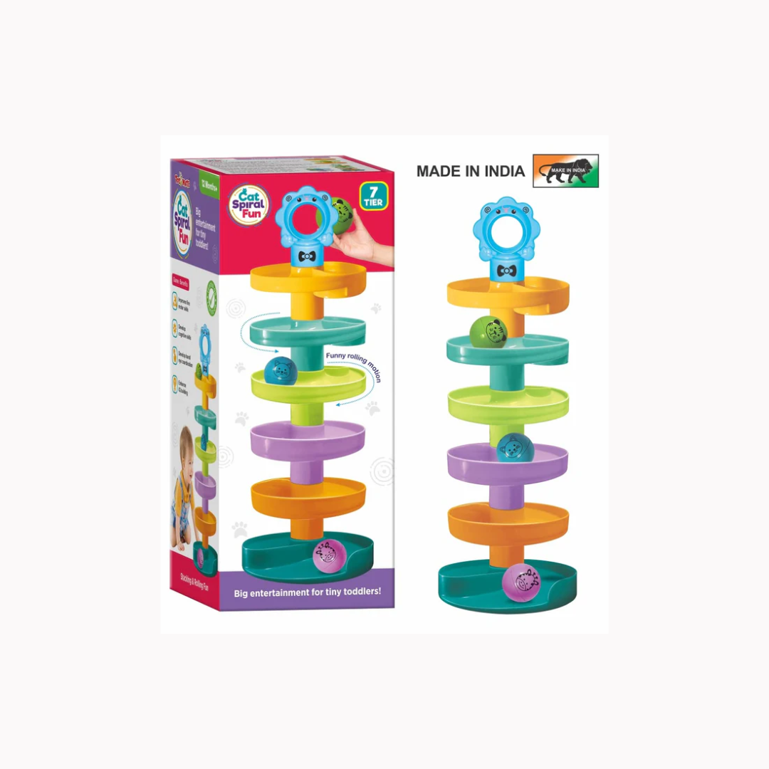 Toymate Cat Spiral Fun – 7-Tier Rolling Ball Tower for Toddlers