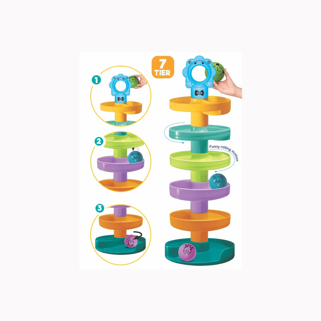 Toymate Cat Spiral Fun â€“ 7-Tier Rolling Ball Tower for Toddlers