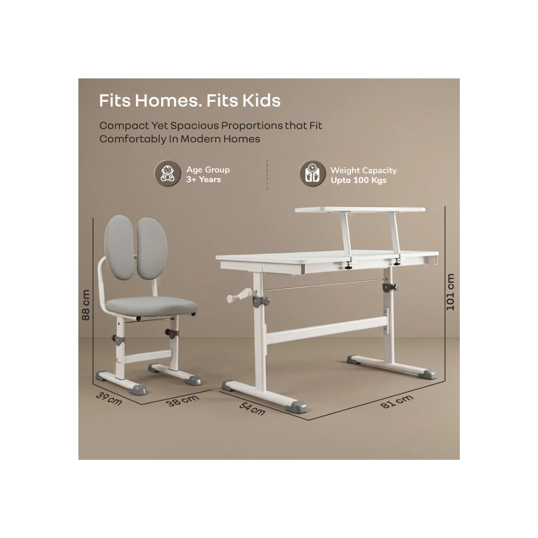 R for Rabbit Kiddie Grow Edge Kids Study Table & Chair Set 3-15 Years, Adjustable Height, Storage Drawer & Bookshelf