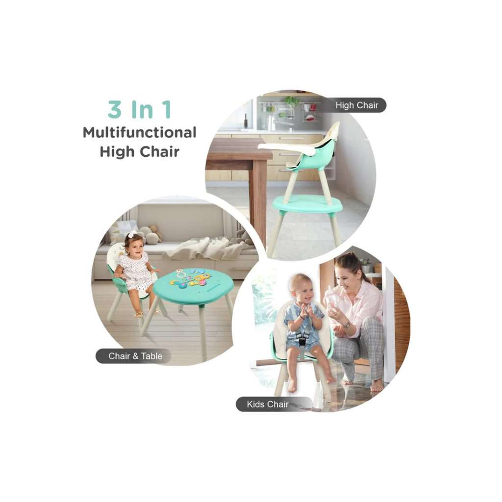 R for Rabbit Cherry Berry Tusky High Chair For Kids 3-in-1 Convertible with Detachable & Adjustable Food Tray - Green Cream