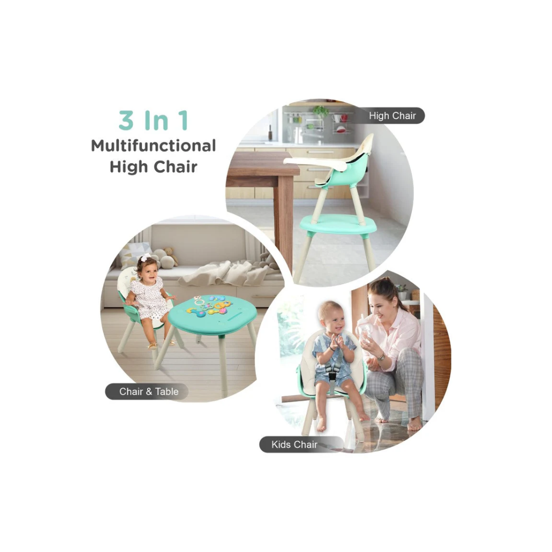 R for Rabbit Cherry Berry Tusky High Chair For Kids 3-in-1 Convertible with Detachable & Adjustable Food Tray - Green Cream