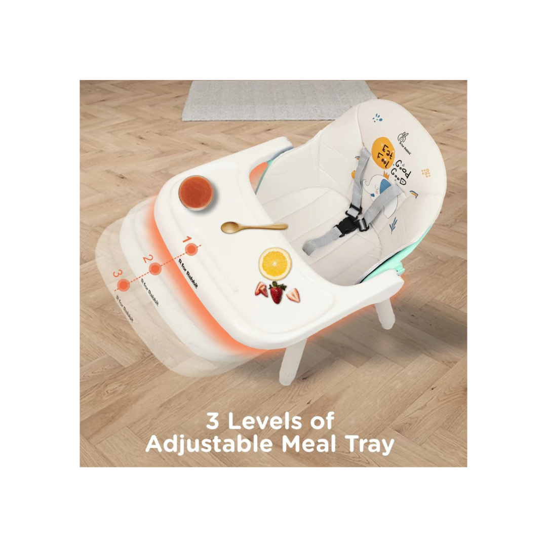 R for Rabbit Cherry Berry Tusky High Chair For Kids 3-in-1 Convertible with Detachable & Adjustable Food Tray - Green Cream