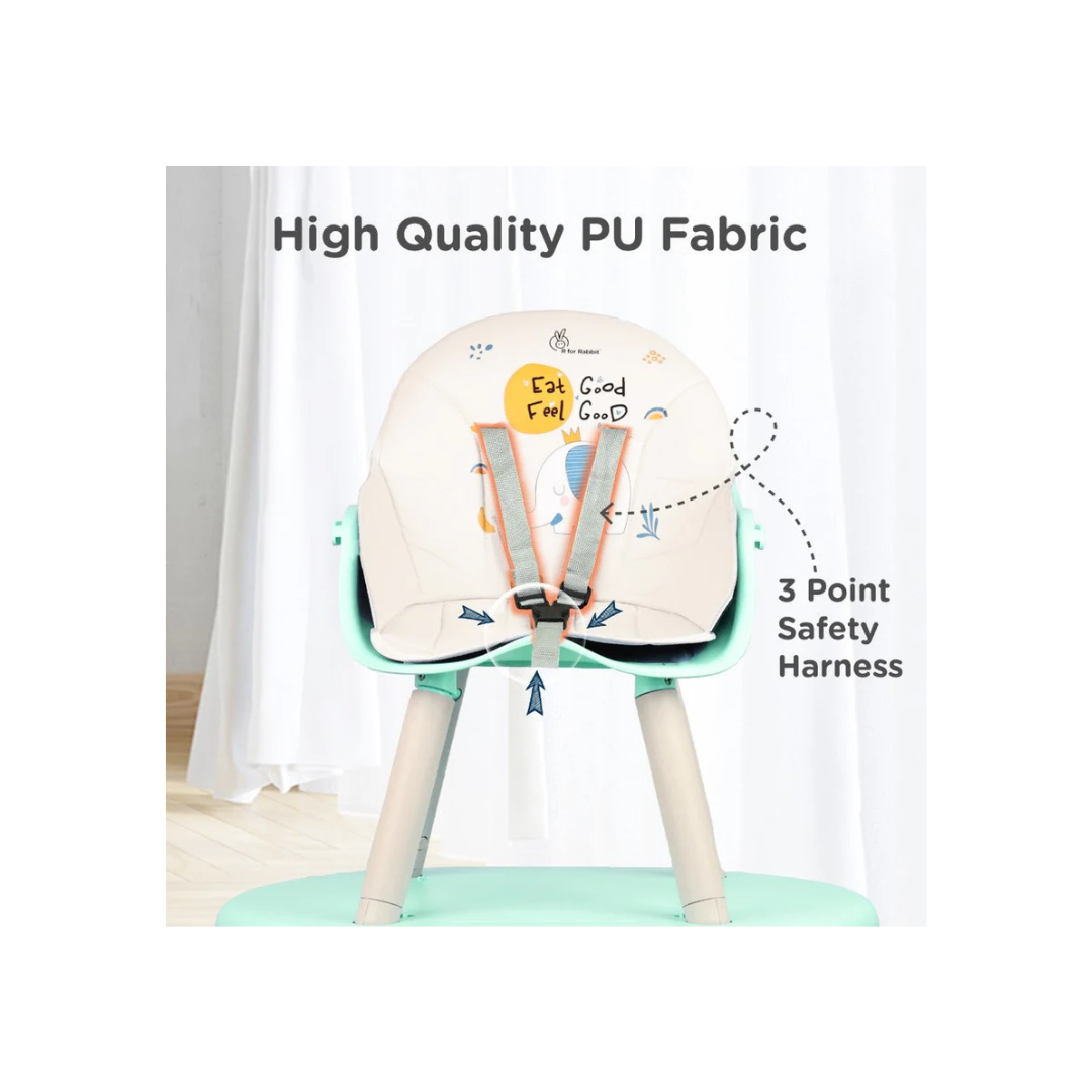 R for Rabbit Cherry Berry Tusky High Chair For Kids 3-in-1 Convertible with Detachable & Adjustable Food Tray - Green Cream