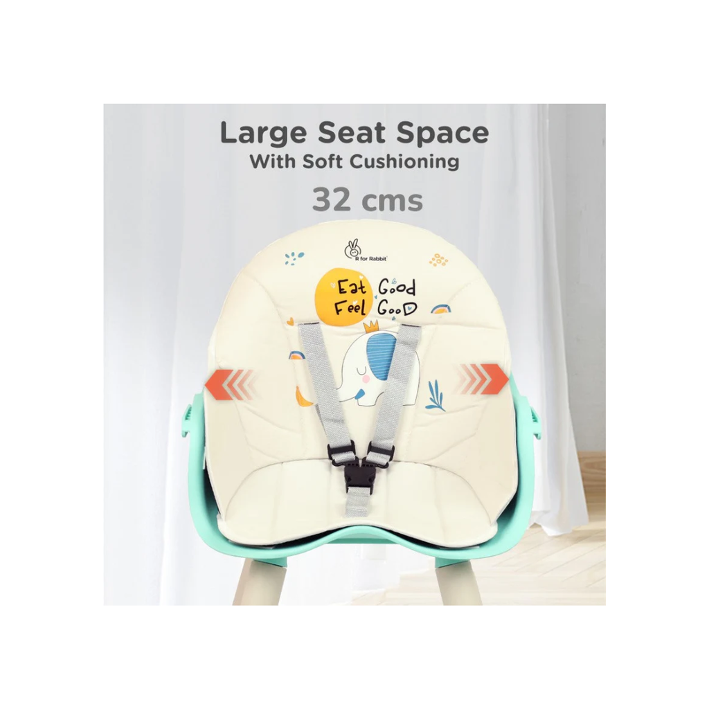R for Rabbit Cherry Berry Tusky High Chair For Kids 3-in-1 Convertible with Detachable & Adjustable Food Tray - Green Cream