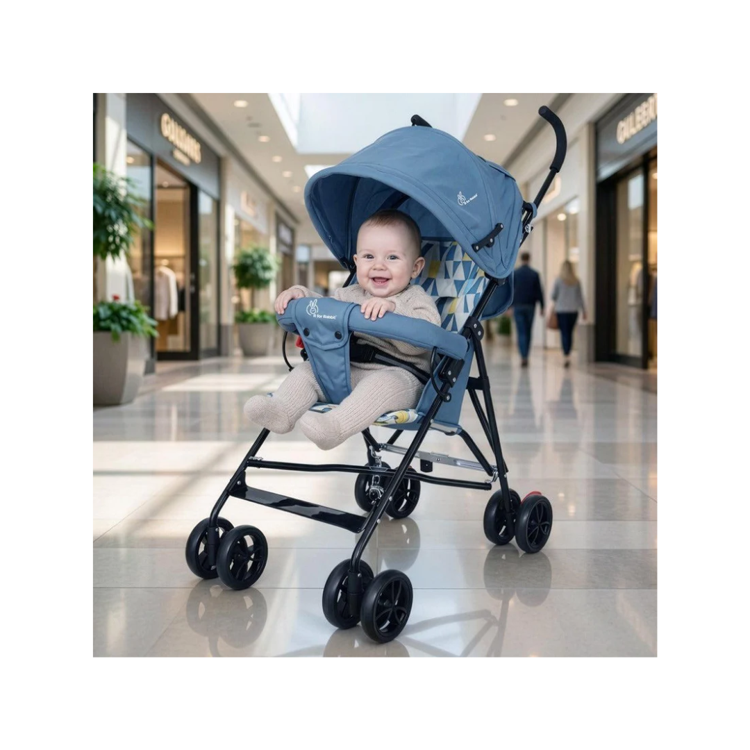 R for Rabbit Pixie Buggy Stroller Easy to Fold and Store, UV Sun Protection Canopy, Rear Brakes, Storage Bag - Abstract Blue