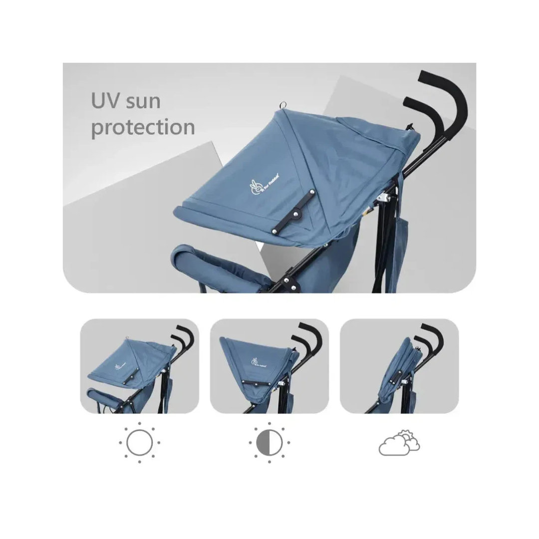 R for Rabbit Pixie Buggy Stroller Easy to Fold and Store, UV Sun Protection Canopy, Rear Brakes, Storage Bag - Abstract Blue
