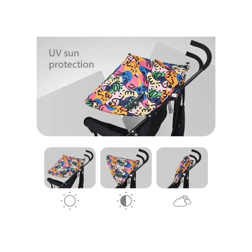R for Rabbit Pixie Buggy Stroller Easy to Fold and Store, UV Sun Protection Canopy, Rear Brakes, Storage Bag - Black Multi