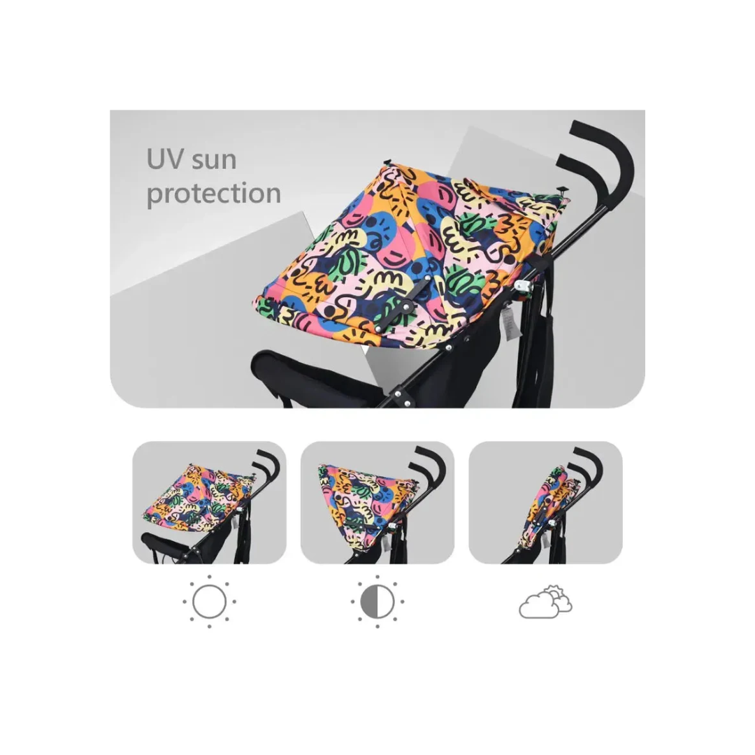 R for Rabbit Pixie Buggy Stroller Easy to Fold and Store, UV Sun Protection Canopy, Rear Brakes, Storage Bag - Black Multi