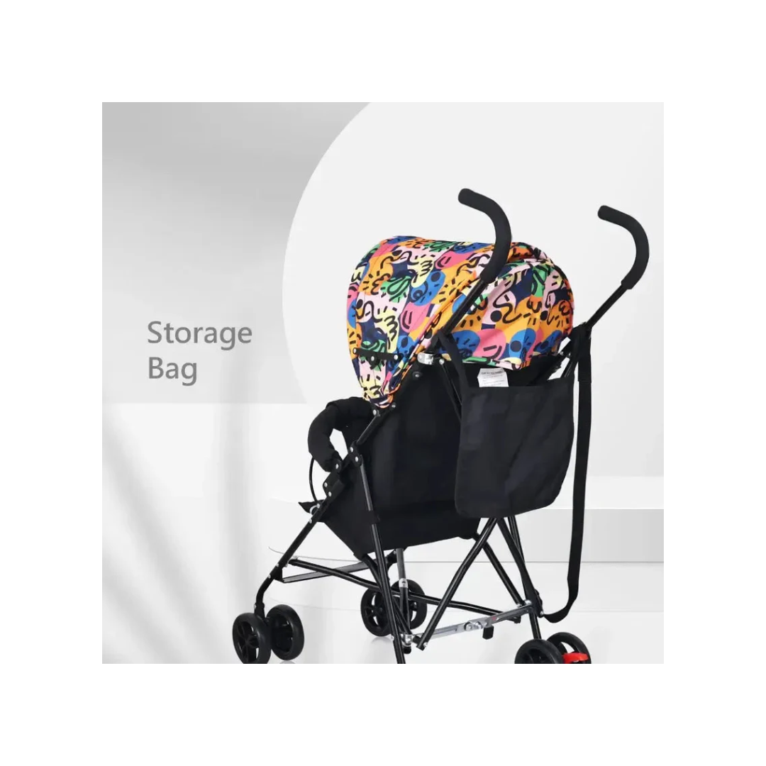 R for Rabbit Pixie Buggy Stroller Easy to Fold and Store, UV Sun Protection Canopy, Rear Brakes, Storage Bag - Black Multi
