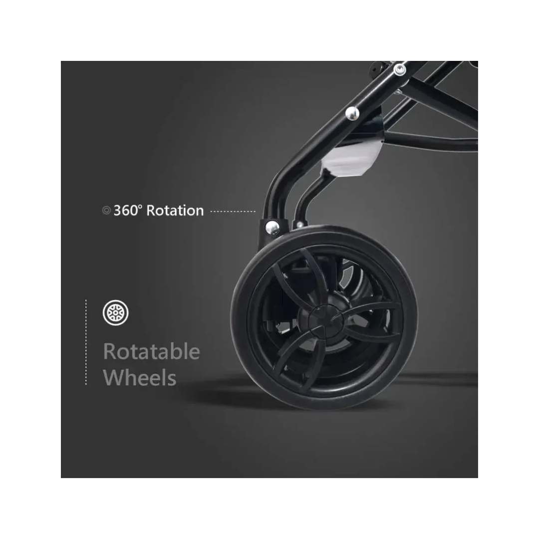 R for Rabbit Pixie Buggy Stroller Easy to Fold and Store, UV Sun Protection Canopy, Rear Brakes, Storage Bag - Black Multi
