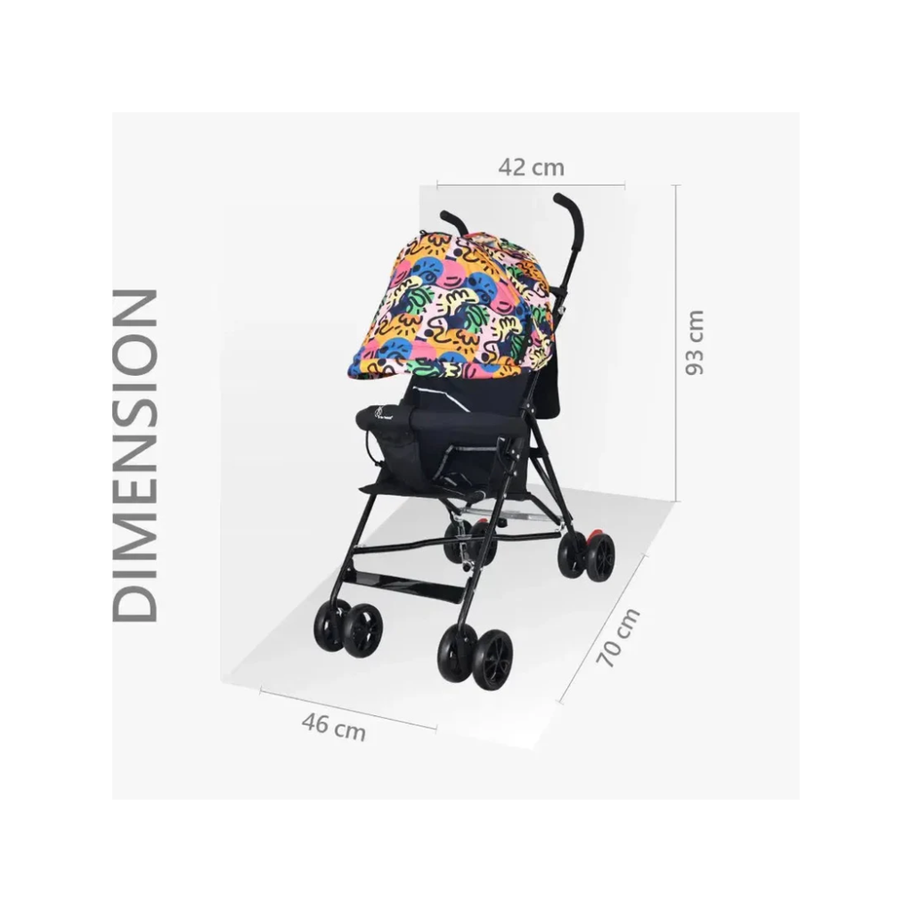 R for Rabbit Pixie Buggy Stroller Easy to Fold and Store, UV Sun Protection Canopy, Rear Brakes, Storage Bag - Black Multi
