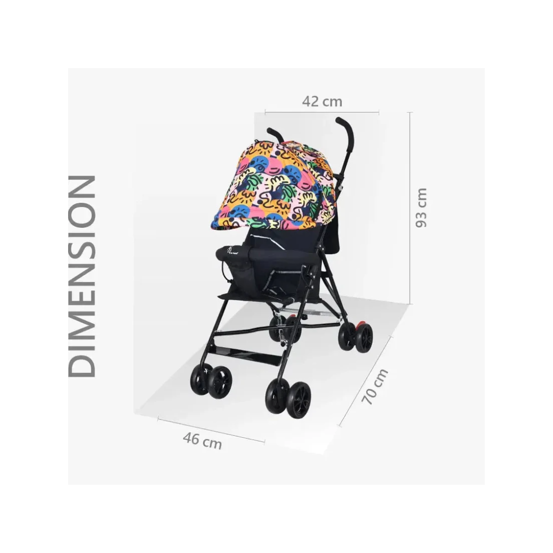 R for Rabbit Pixie Buggy Stroller Easy to Fold and Store, UV Sun Protection Canopy, Rear Brakes, Storage Bag - Black Multi